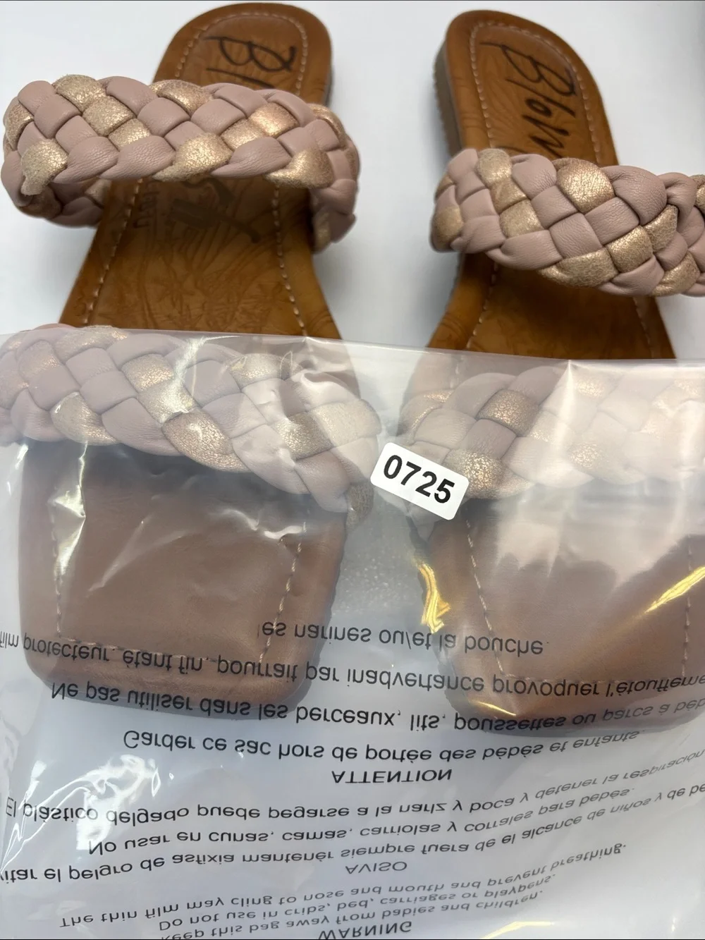 Blowfish Malibu Womens 10‎ Braided Double-Strap Slide Sandals in Blush&Gold #725